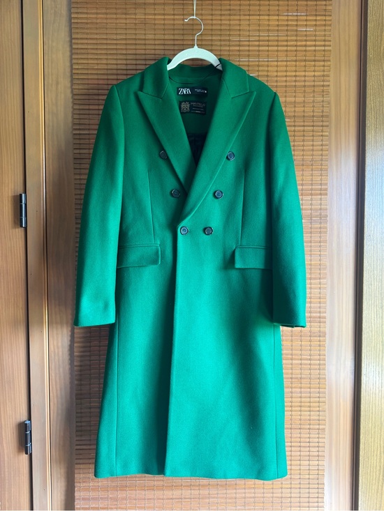 Zara Jackets & Blazers - ZARA Women's Double-Breasted Kelly Green Manteco Wool Long Coat Size Small